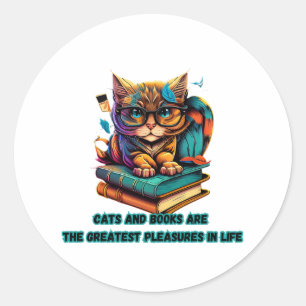 Adesivo Livros de gatos vida prazer literatura amiga felin