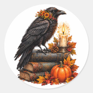 Adesivo Livros de Halloween da Abóbora do Corvo Gótico