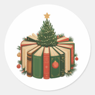 Adesivo Livros de Natal Árvore Natalina Amante de Livros