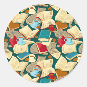 Adesivo Livros e gatos