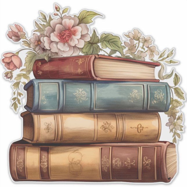 Adesivo Livros Florais Vintage Empilhados Decoração Chá de (Frente)