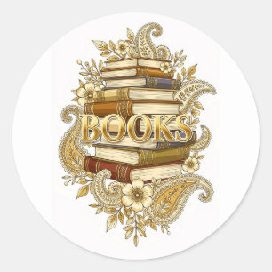 Adesivo Livros Leitores Escritores Bibliófilos Tom Dourado