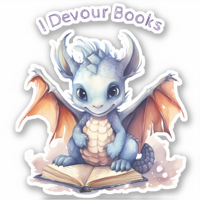Adesivo *~* Livros Lendo Dragão Bebê - AP88 I DEVOUR (Frente)
