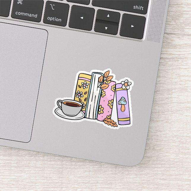 Adesivo Livros Retro e Café Impermeável  (Detalhe)