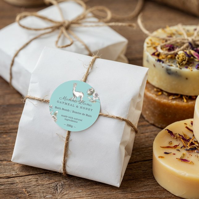 Adesivo Llama Acrivável, Bonito, Aquarela, Sketch Floral (Cute Adorable Llama Watercolor Sketch Floral Classic Round Sticker)