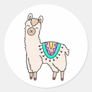 Adesivo llama alpaca de desenho animado sorridente e feliz