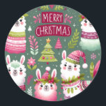 Adesivo Llama Felry Christmas<br><div class="desc">Adicione um toque de choradeira aos seus presentes de férias e envie cartas com estes adesivos cor-de-rosa e verde de Natal Feliz, </div>