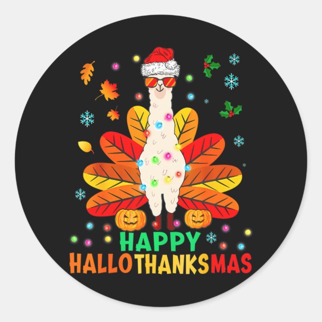 Adesivo Llama Happy Hallothanksmas Turkey Pumpkin (Frente)