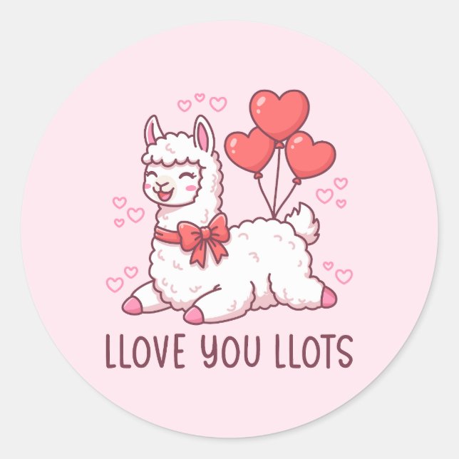 Adesivo Llove You Llots - Kawaii Llama Valentine (Frente)