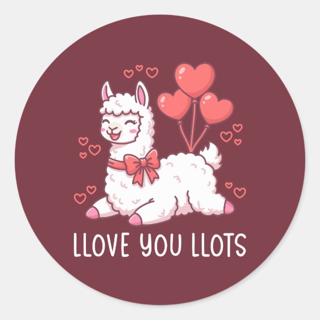 Adesivo Llove You Llots - Kawaii Llama Valentine (Frente)
