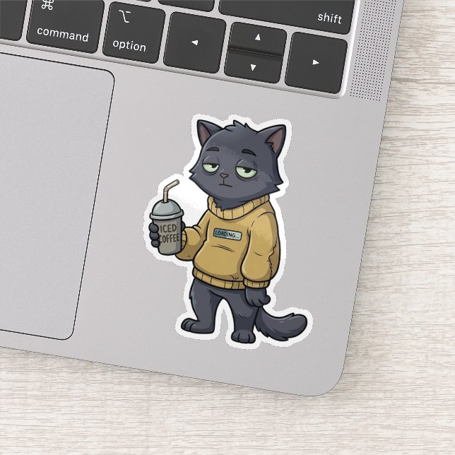 Adesivo Loading Black Cat Iced Coffee Introvert Sticker (Detalhe)