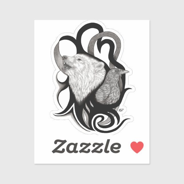 Adesivo Lobo Branco com Arte Tribal Raven (Folha)