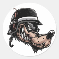 Lobo cartoon com dinamite no capacete alemão