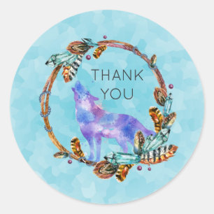 Adesivo Lobo da aguarela com um obrigado da grinalda do