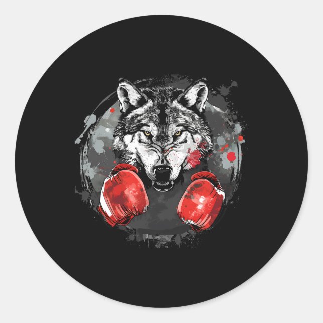 Adesivo Lobo de Boxe Com Luvas de Boxe Kickboxing Engraçad (Frente)