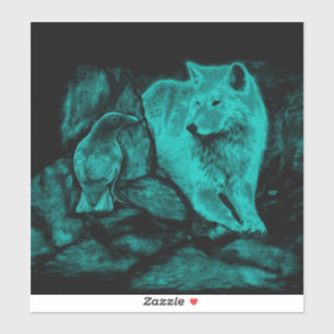 Adesivo Lobo e corvo na noite