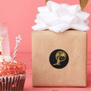 Adesivo Lobo e Dragão: vinhetas pretas redondas Douradas