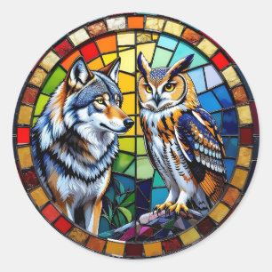 Adesivo Lobo Mosaico e Arte Vibrante de Coruja