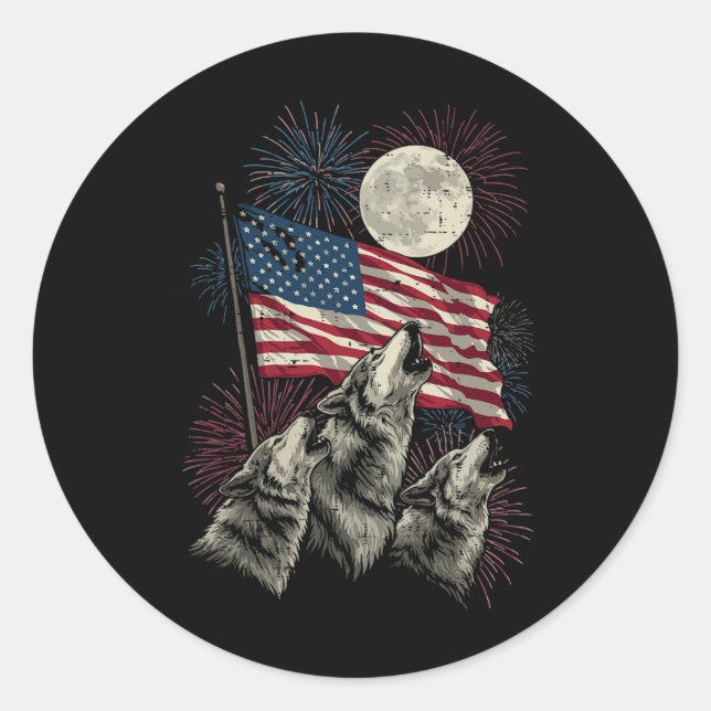 Adesivo Lobos Lua 4 De Julho Meme Engraçado Bandeira Dos E (Frente)