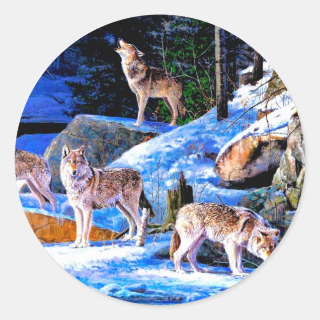 Adesivo Lobos na pintura da neve (Frente)