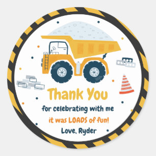 Adesivo Local de Construção Dump Truck Digger Birthday Fav