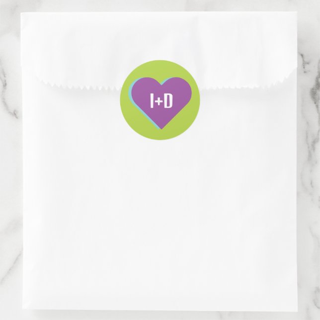 Adesivo Logo Boda Corazón Turquesa Morado Lima Iniciales (Bolsa)