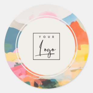 Adesivo Logo de Paisagem Montanhosa Abstrata Boho Rosa Azu