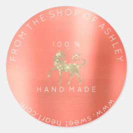 Adesivo Logotipo artesanal do Nome Web Coral Unicorn Doura