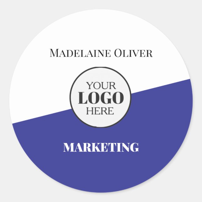 Adesivo Logotipo Azul Branco do Funcionário Simples (Frente)