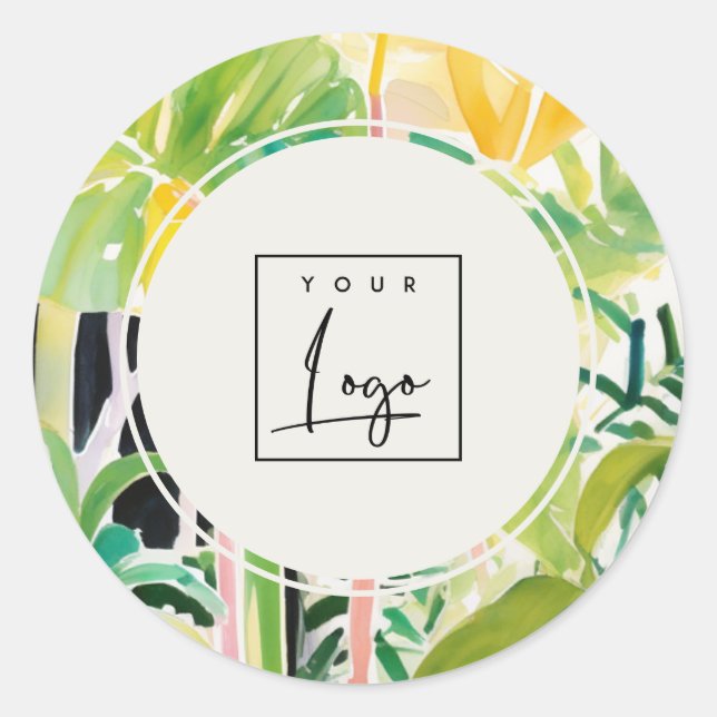 Adesivo Logotipo Botânico de Folhagem Tropical Verde Boho (Frente)