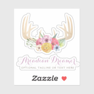 Adesivo Logotipo com Nome de Antílope Floral Rústico em Aq