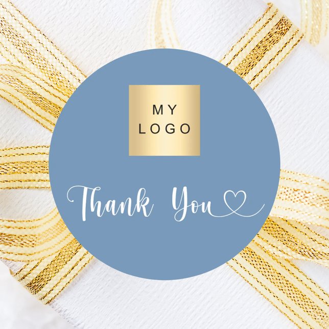 Adesivo Logotipo comercial azul empoeirado obrigado (Criador carregado)