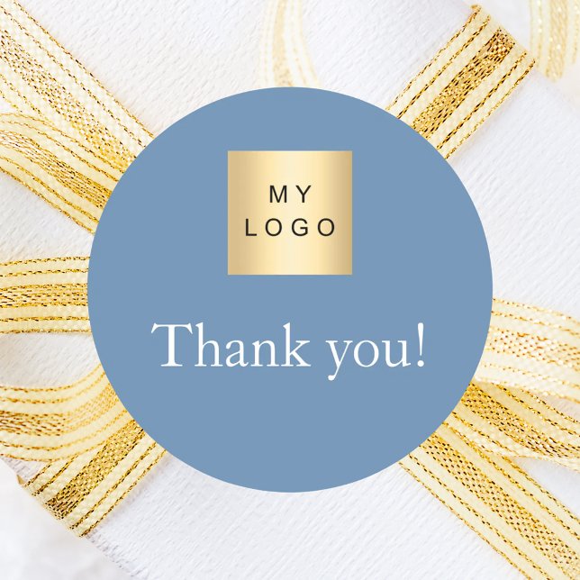 Adesivo Logotipo comercial azul empoeirado obrigado (Criador carregado)