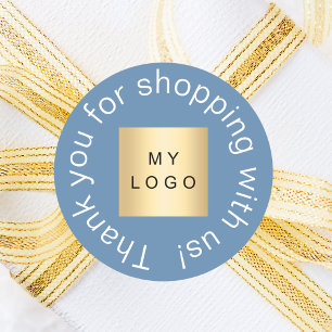 Adesivo Logotipo comercial azul empoeirado obrigado