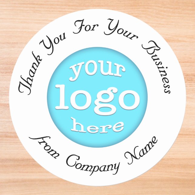 Adesivo Logotipo Comercial Personalizado da Empresa Elegan (Custom Company Business Logo Elegant Thank You Classic Round Sticker)