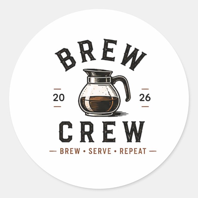 Adesivo ☕ Logotipo da Equipe da Cafeteria Brew Crew ☕ (Frente)