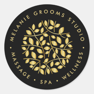 Adesivo logotipo das folhas Douradas Yoga spa de massage