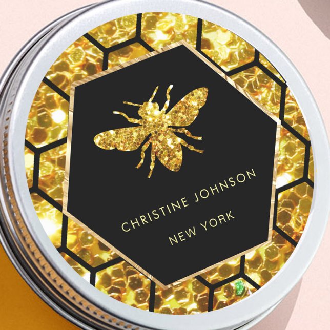 Adesivo logotipo de abelha hexágona a preto (Criador carregado)