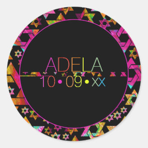 Adesivo Logotipo de Bat Mitzvah da Tipografia Neon PixDezi