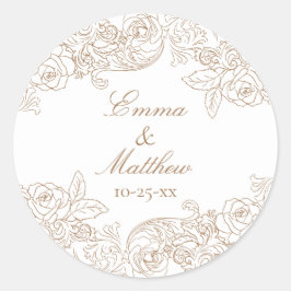 Adesivo Logotipo de Casamento Circular Barroco Dourado Mar