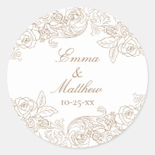 Adesivo Logotipo de Casamento Circular Barroco Dourado Mar