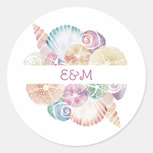 Adesivo Logotipo de Casamento de Água Marinha com Monogram