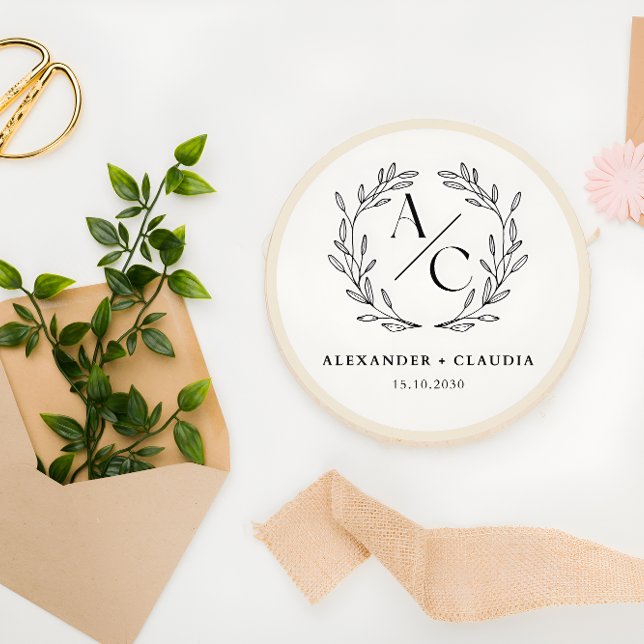 Adesivo Logotipo de Casamento Personalizado Elegante Bege  (Criador carregado)