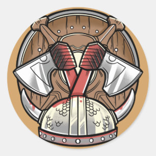 Adesivo Logotipo de desenho animado do escudo viking