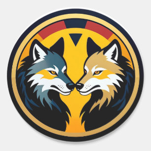 Adesivo Logotipo de Emblema de Lobo Duplo com Círculo Dour