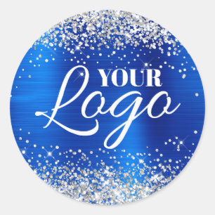 Adesivo Logotipo de Folha de Azul Real Brilho Prata Falso