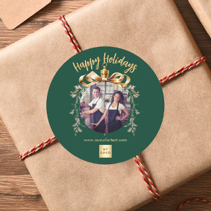 Adesivo logotipo de foto de equipe verde dourado de Natal