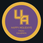 Adesivo Logotipo de Iniciais da Universidade de Albany<br><div class="desc">O logotipo das iniciais da Universidade de Albany apresenta um design "UA" arrojado e dinâmico, reproduzido na assinatura roxa da universidade e esboçado com uma impressionante borda dourada. As letras angulares, em bloco, dão ao logotipo uma aparência forte e autoritativa, perfeita para representar o orgulho e a identidade da escola....</div>