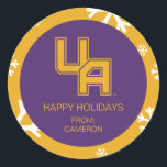 Adesivo Logotipo de Iniciais da Universidade de Albany<br><div class="desc">O logotipo das iniciais da Universidade de Albany apresenta um design "UA" arrojado e dinâmico, reproduzido na assinatura roxa da universidade e esboçado com uma impressionante borda dourada. As letras angulares, em bloco, dão ao logotipo uma aparência forte e autoritativa, perfeita para representar o orgulho e a identidade da escola....</div>