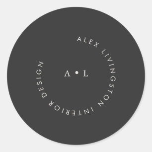 Adesivo Logotipo de Monograma de Círculo Preto e Branco Mi